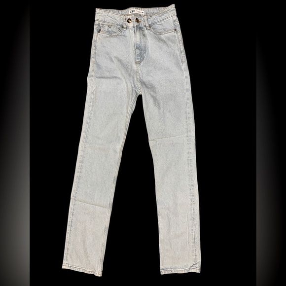 Zara Blue Straight Jeans High-Rise Classic - Picture 1 of 4